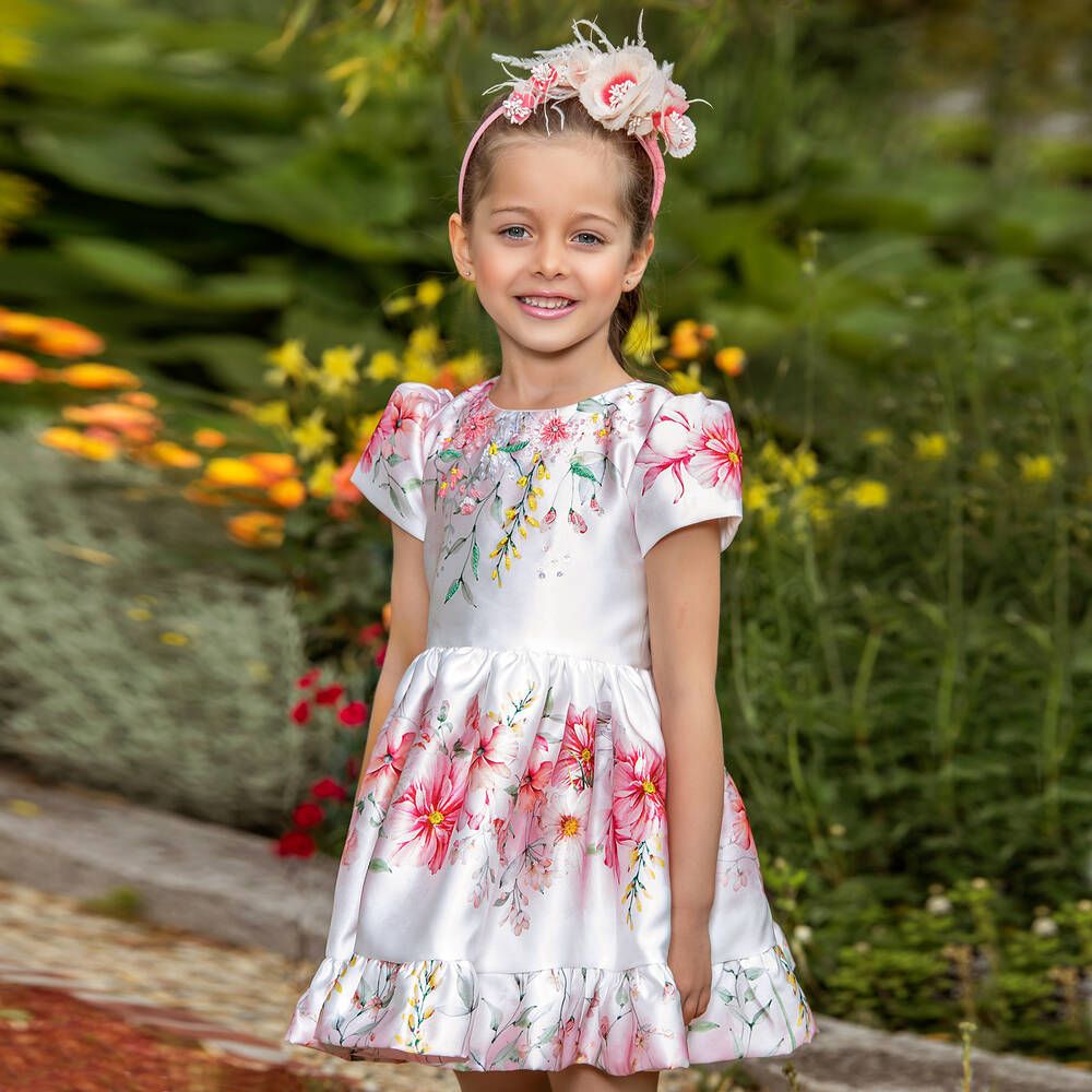 EIRENE-White & Pink Satin Dress  | Childrensalon Outlet