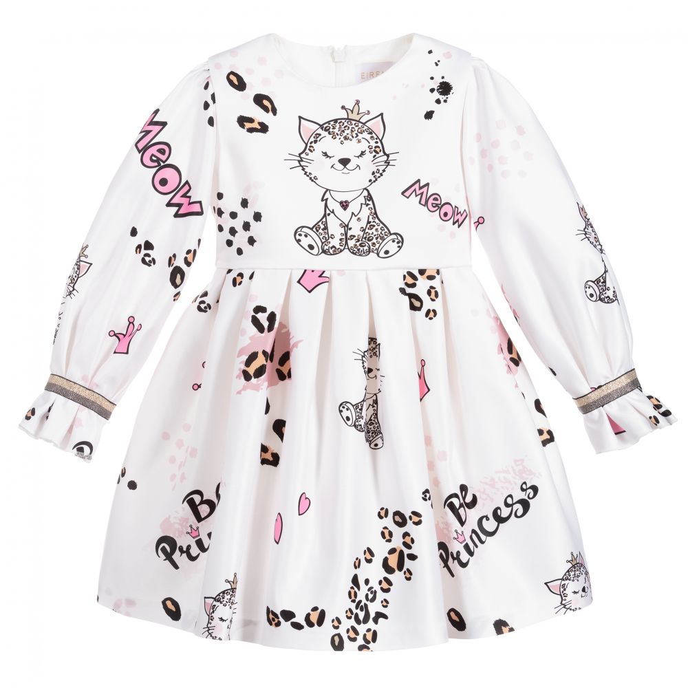 EIRENE - Robe blanche en satin à motifs princesse  | Childrensalon