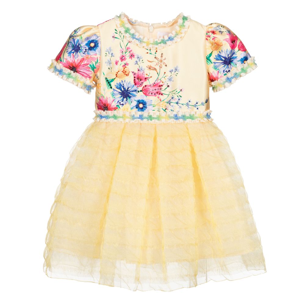 EIRENE - Robe fleurie jaune en organza | Childrensalon