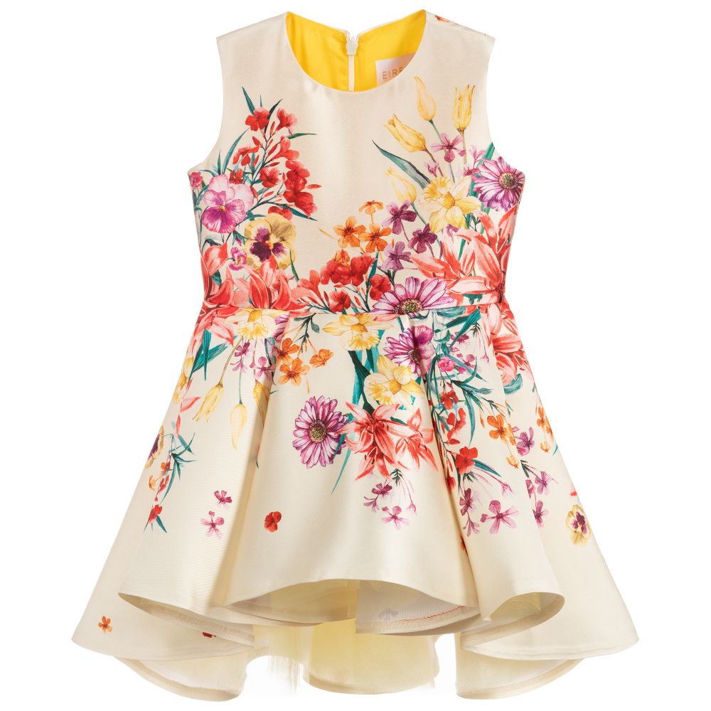 EIRENE - Yellow Floral Satin Dress | Childrensalon