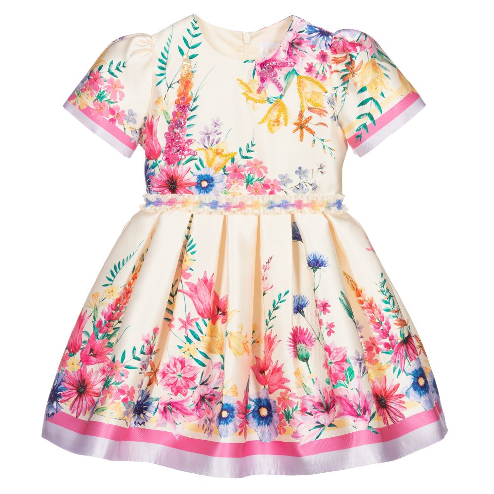 EIRENE - Robe fleurie jaune en satin | Childrensalon