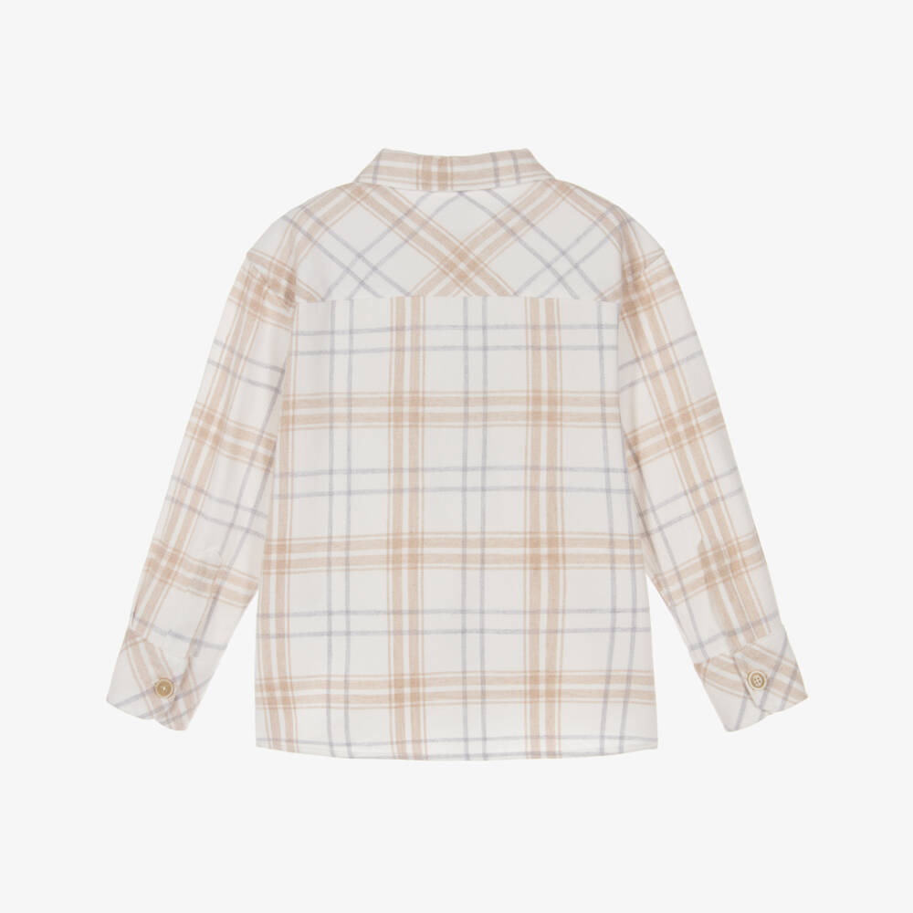 Eleventy-Boys Beige Ivory Check Flannel Shirt | Childrensalon Outlet
