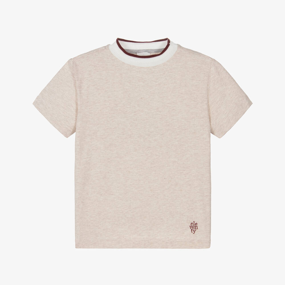 Eleventy-Boys Beige Marl Cotton T-Shirt | Childrensalon Outlet