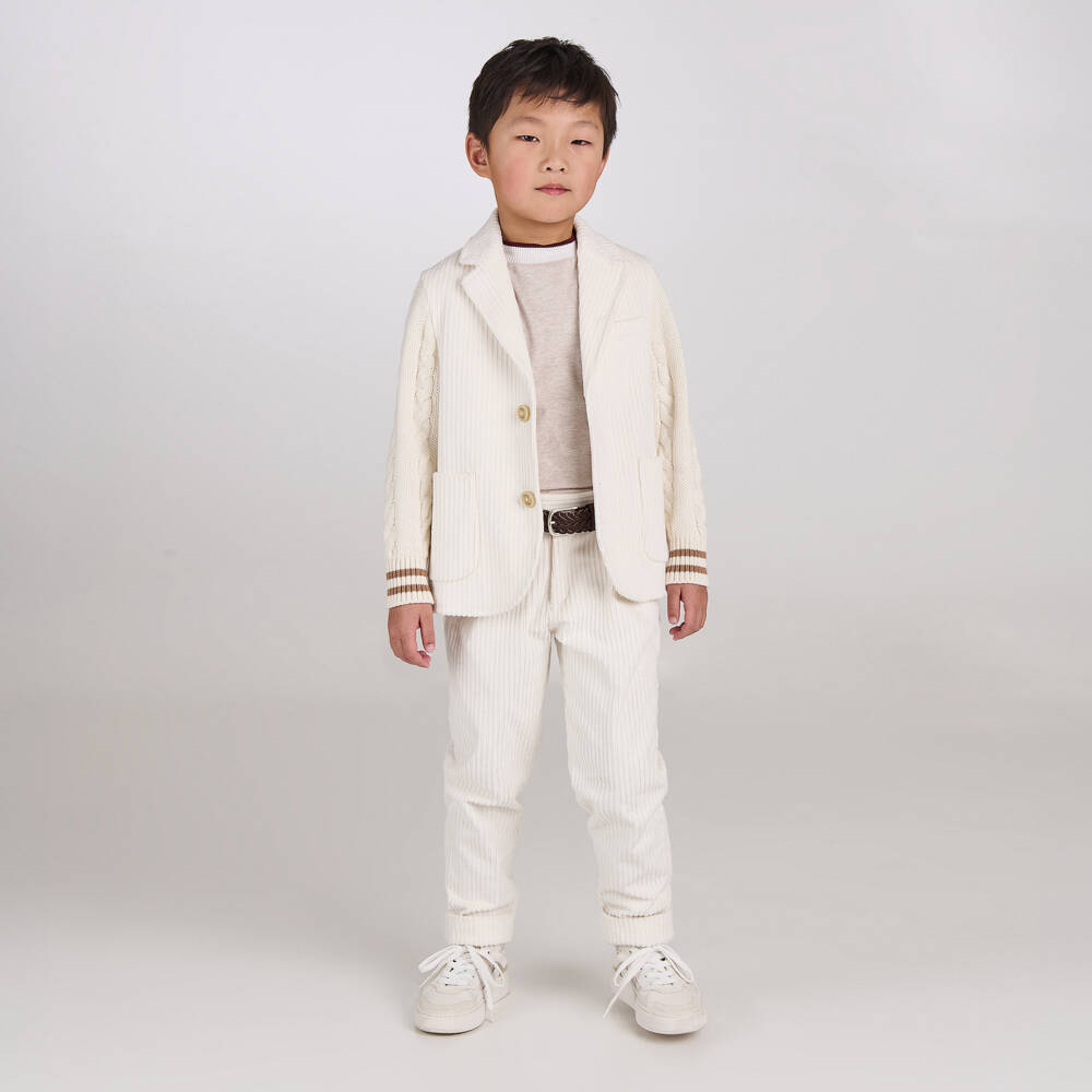 Eleventy-Boys Beige Marl Cotton T-Shirt | Childrensalon Outlet