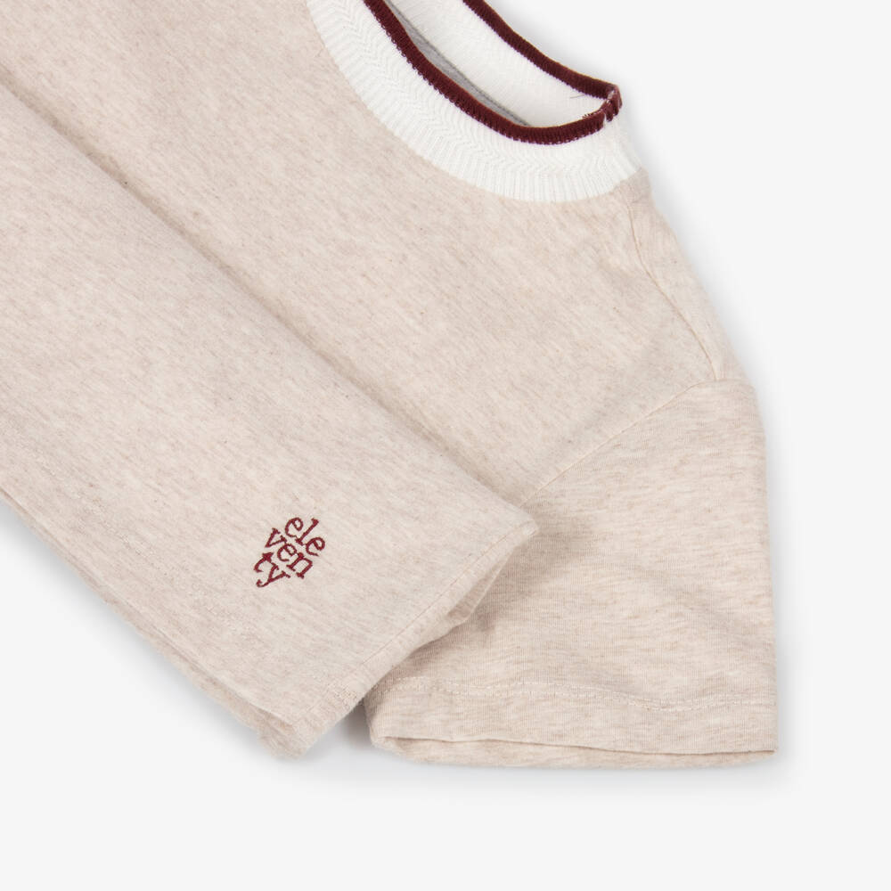 Eleventy-Boys Beige Marl Cotton T-Shirt | Childrensalon Outlet