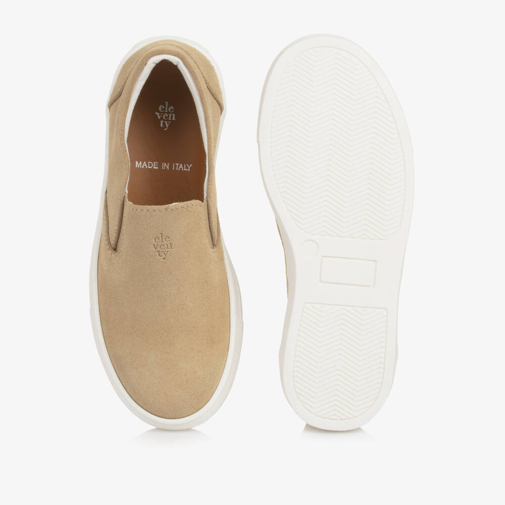 Eleventy-Boys Beige Suede Leather Slip-On Trainers | Childrensalon Outlet