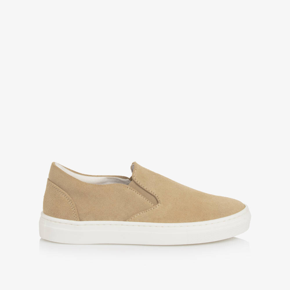 Eleventy-Boys Beige Suede Leather Slip-On Trainers | Childrensalon Outlet