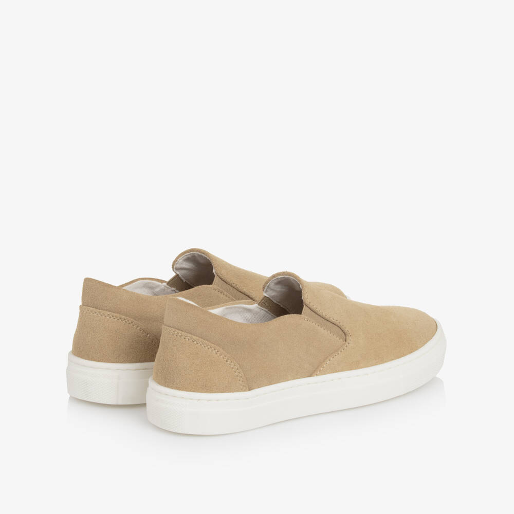 Eleventy-Boys Beige Suede Leather Slip-On Trainers | Childrensalon Outlet