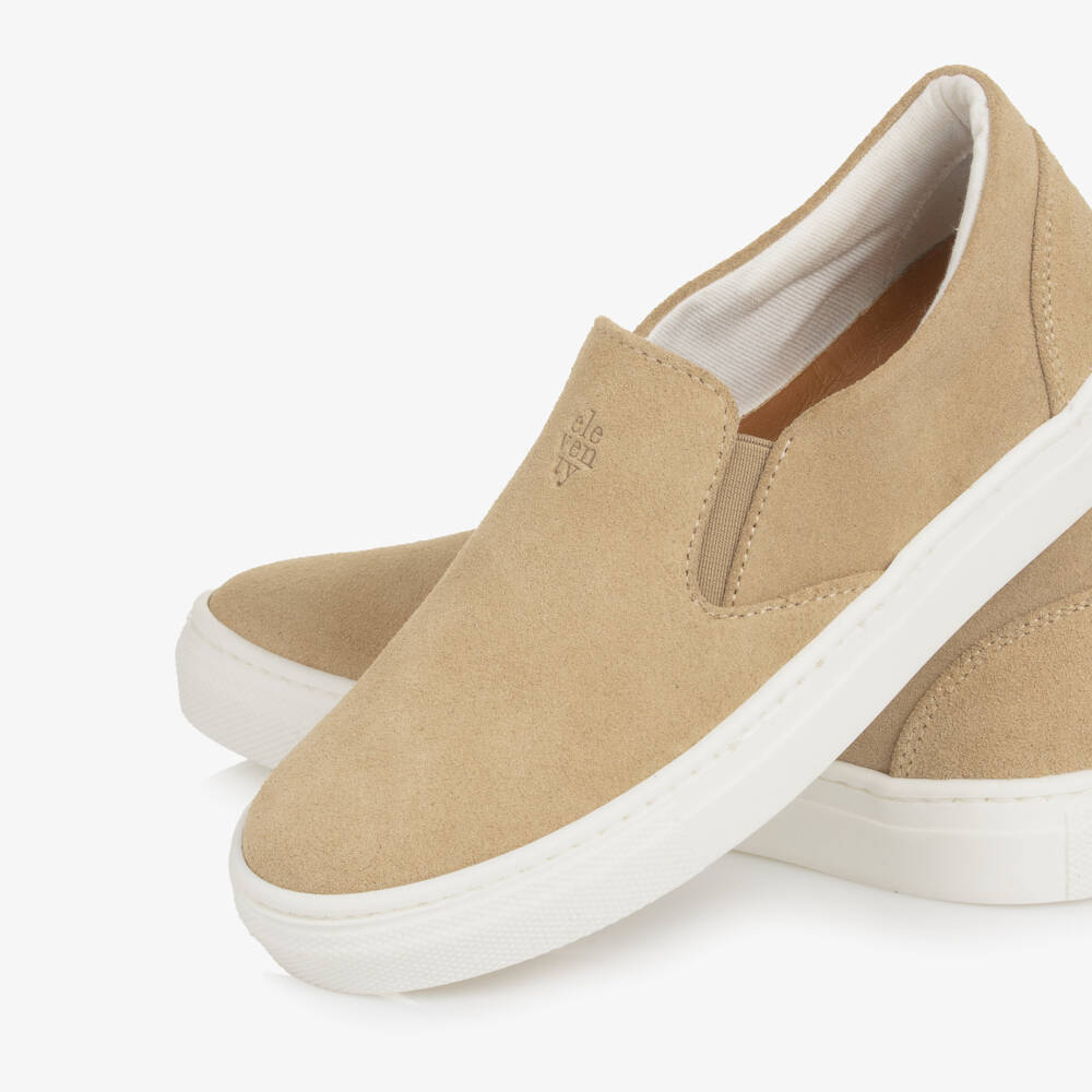 Eleventy-Boys Beige Suede Leather Slip-On Trainers | Childrensalon Outlet