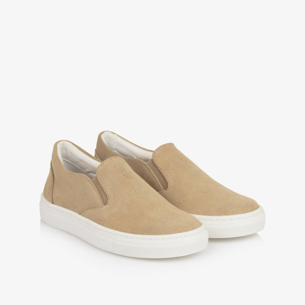 Eleventy-Boys Beige Suede Leather Slip-On Trainers | Childrensalon Outlet
