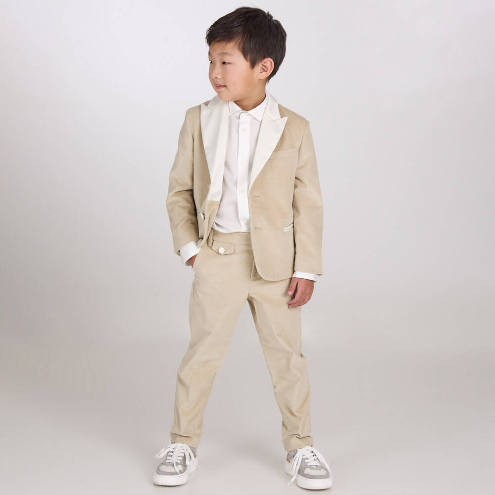 Eleventy-Boys Beige Velvet Trousers | Childrensalon Outlet