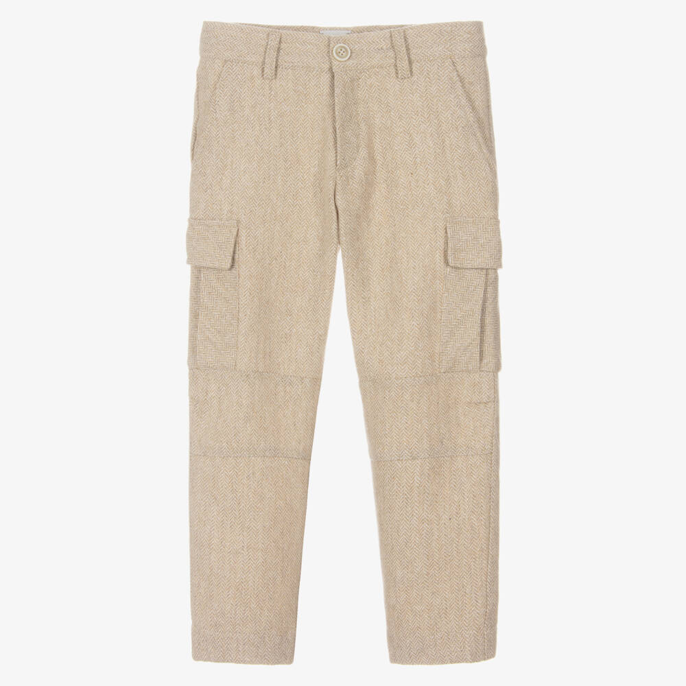 Eleventy-Boys Beige Wool Blend Trousers | Childrensalon Outlet