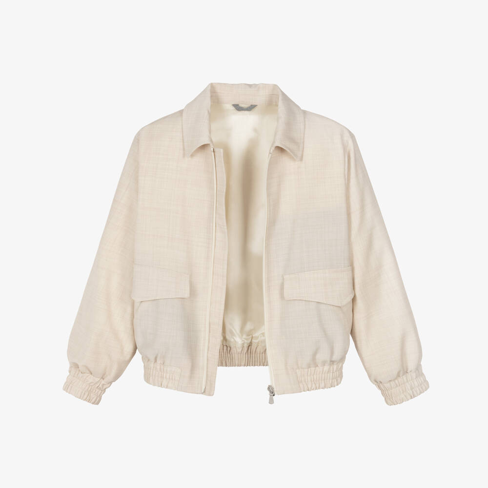Eleventy-Boys Beige Wool Zip-Up Jacket | Childrensalon Outlet