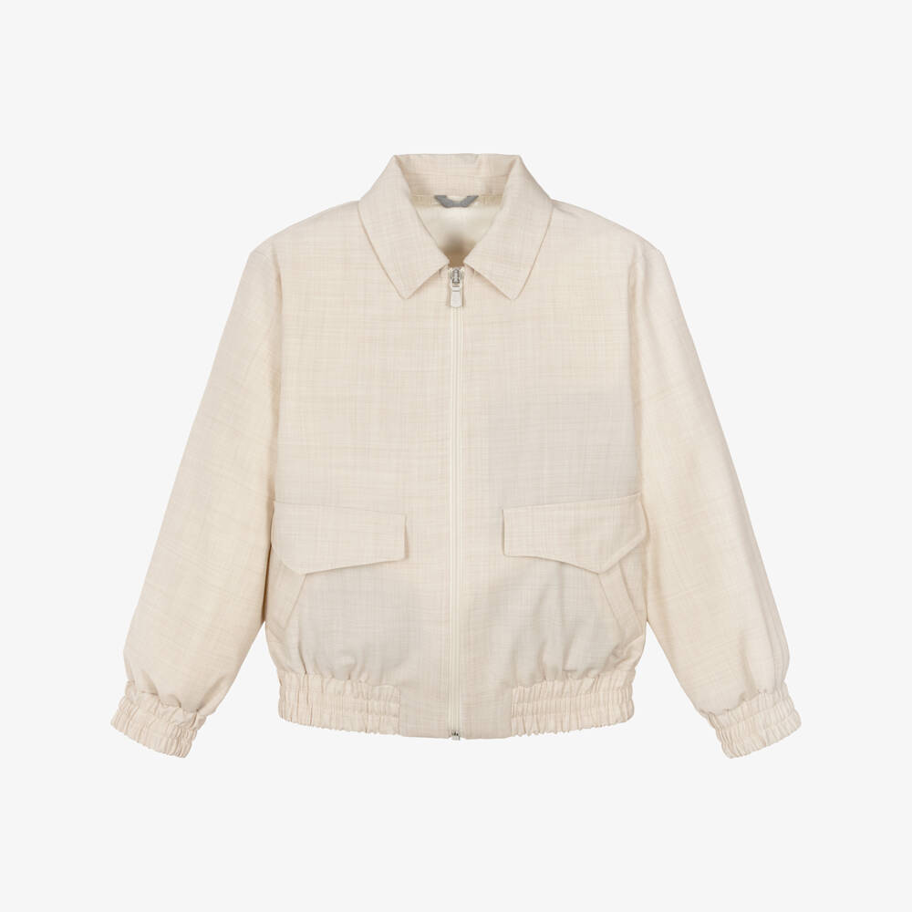 Eleventy-Boys Beige Wool Zip-Up Jacket | Childrensalon Outlet