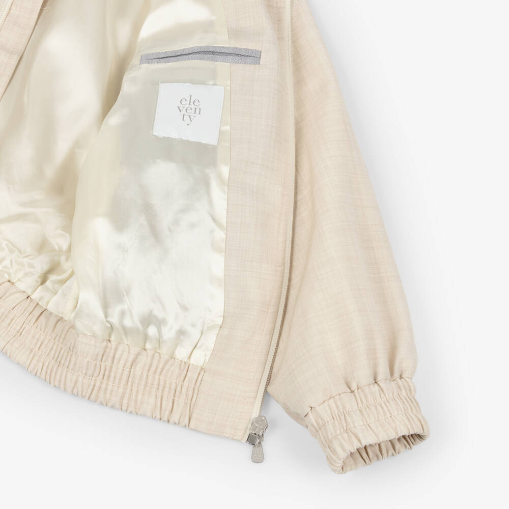 Eleventy-Boys Beige Wool Zip-Up Jacket | Childrensalon Outlet