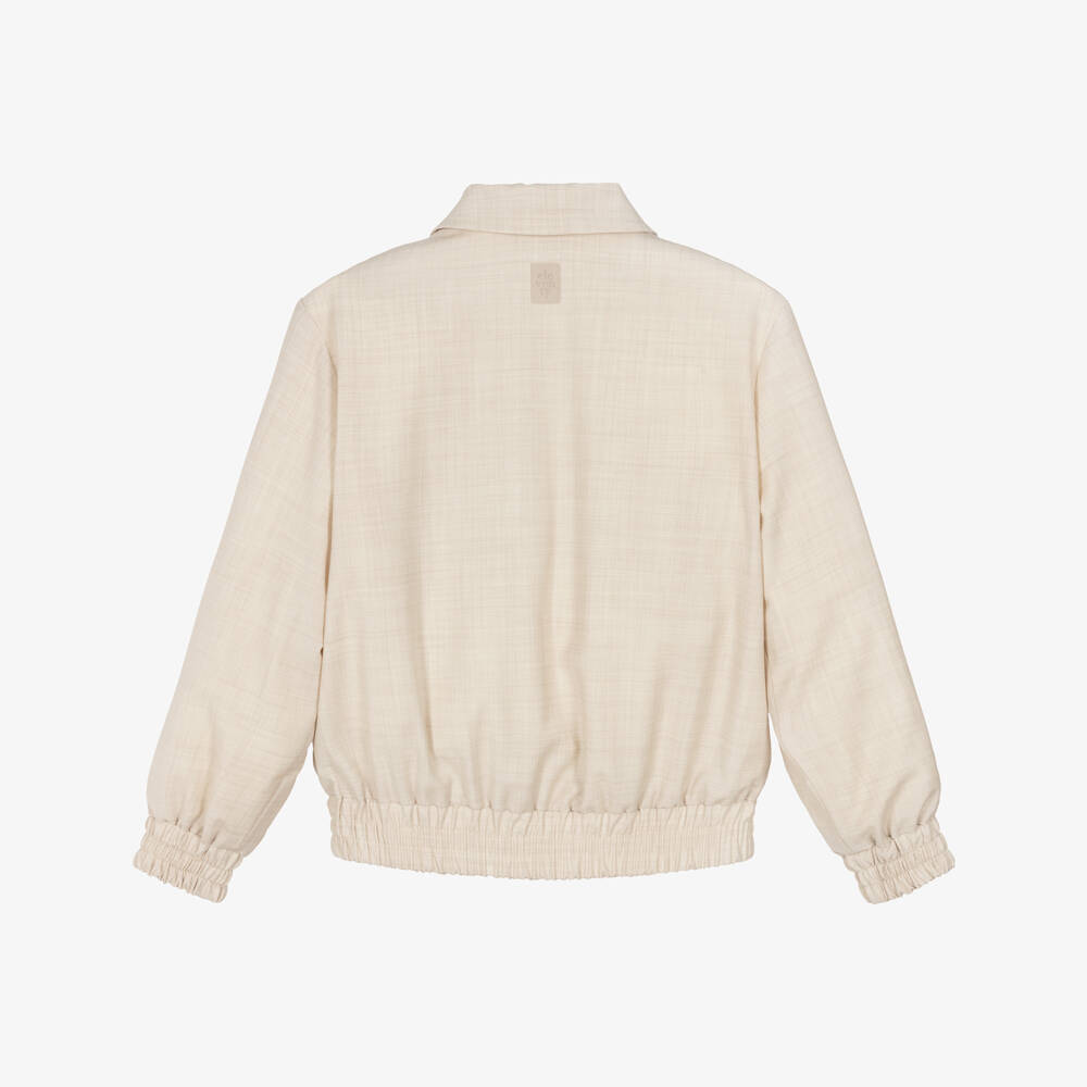 Eleventy-Boys Beige Wool Zip-Up Jacket | Childrensalon Outlet