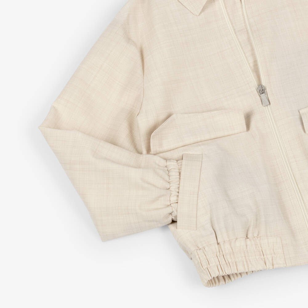 Eleventy-Boys Beige Wool Zip-Up Jacket | Childrensalon Outlet