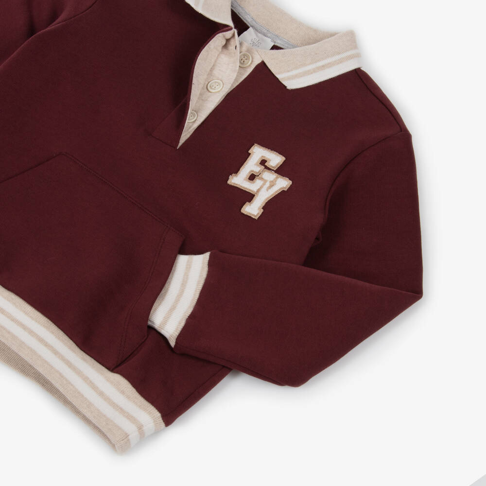 Eleventy-Boys Burgundy Cotton Polo-Style Sweatshirt | Childrensalon Outlet