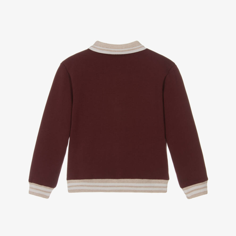 Eleventy-Boys Burgundy Cotton Polo-Style Sweatshirt | Childrensalon Outlet