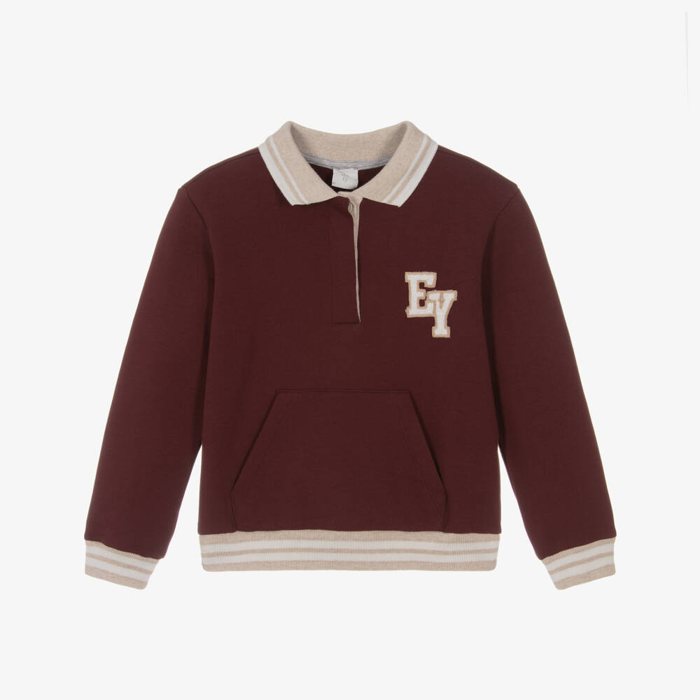 Eleventy-Boys Burgundy Cotton Polo-Style Sweatshirt | Childrensalon Outlet