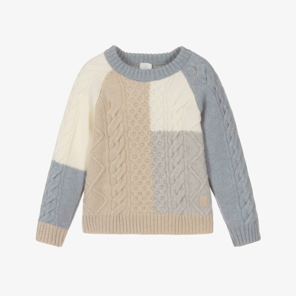 Eleventy-Boys Cozy Beige and Blue Sweater | Childrensalon Outlet