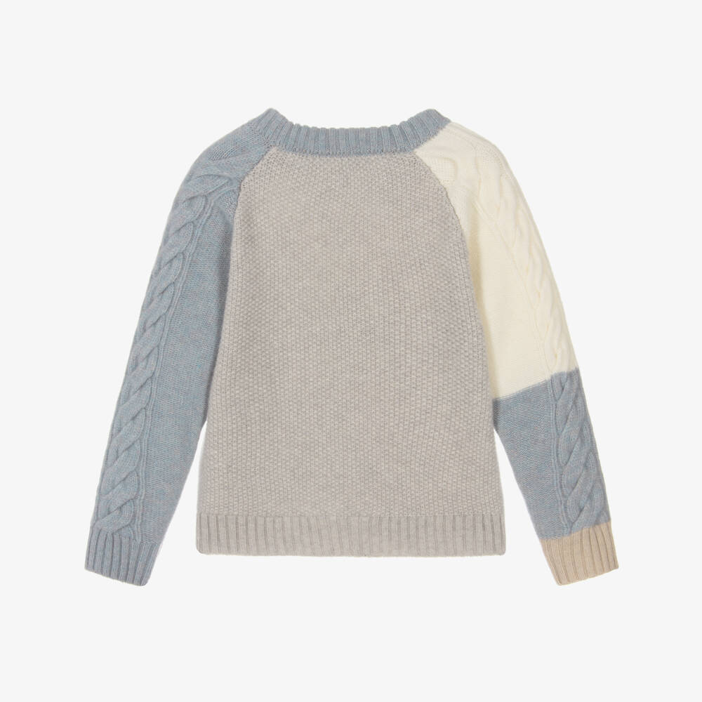 Eleventy-Boys Cozy Beige and Blue Sweater | Childrensalon Outlet