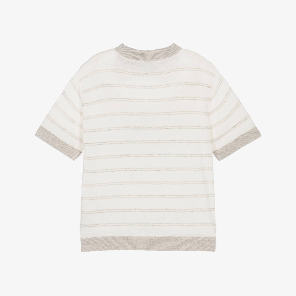 Eleventy-Boys Ivory & Beige Striped Knit Top | Childrensalon Outlet