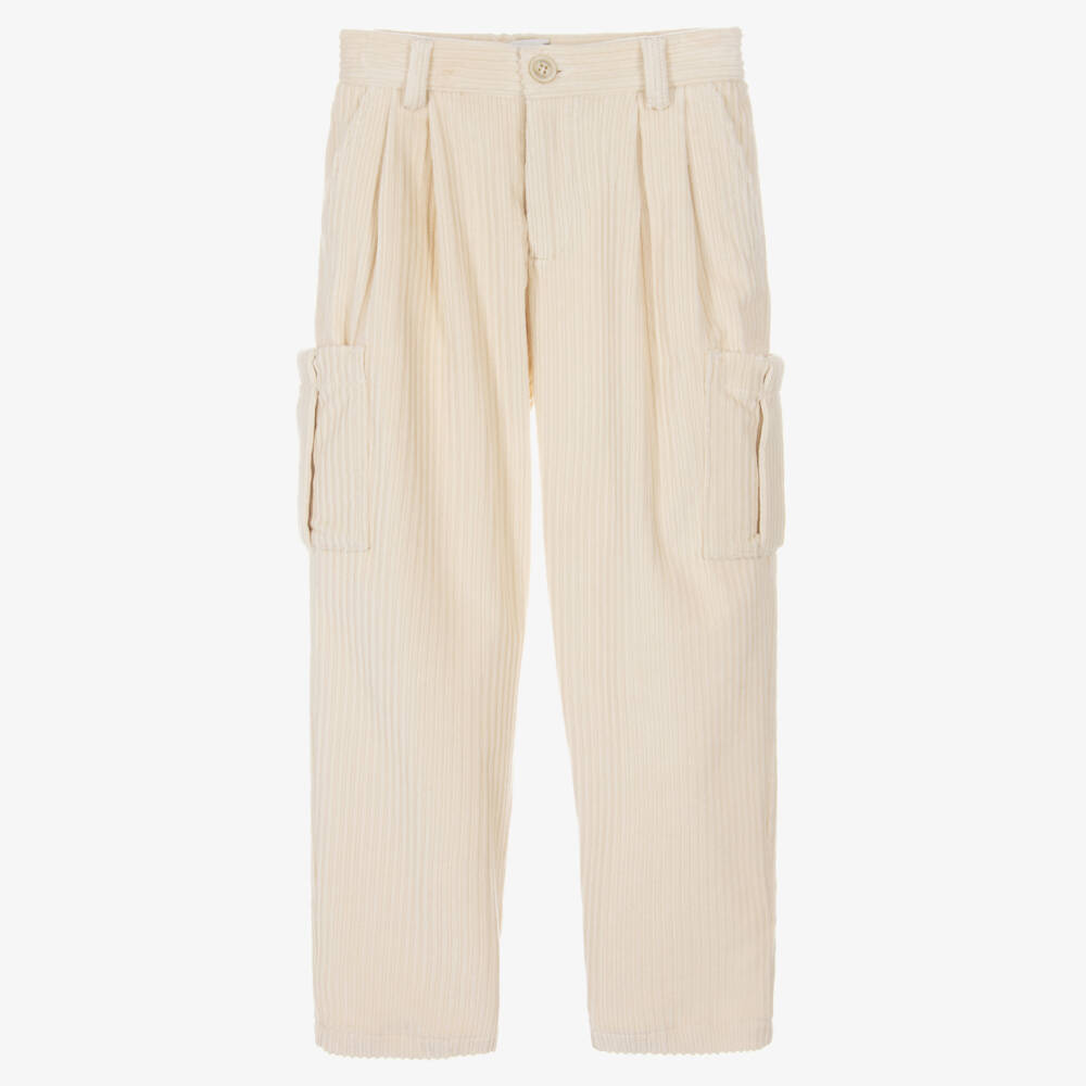 Eleventy-Boys Ivory Cotton Cargo Pants | Childrensalon Outlet