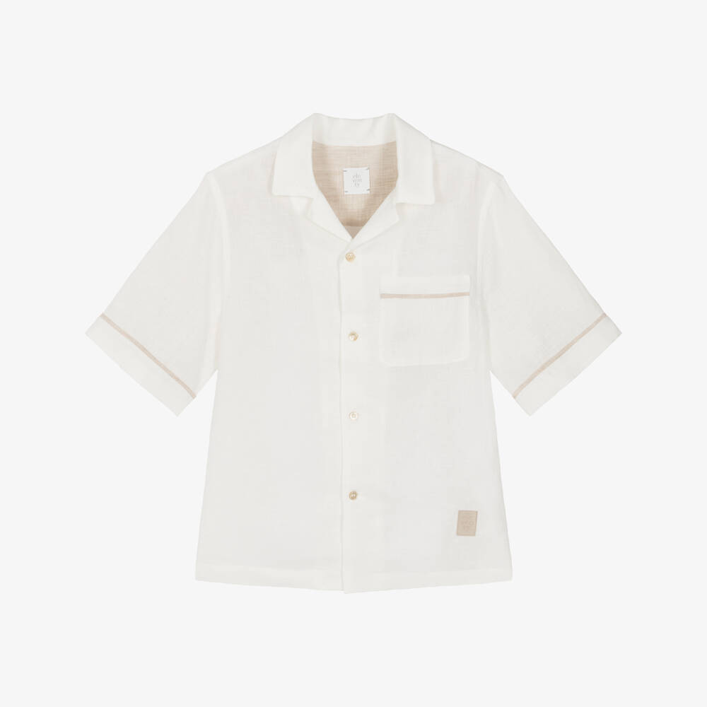Eleventy-Boys Ivory Linen Chest Pocket Shirt | Childrensalon Outlet