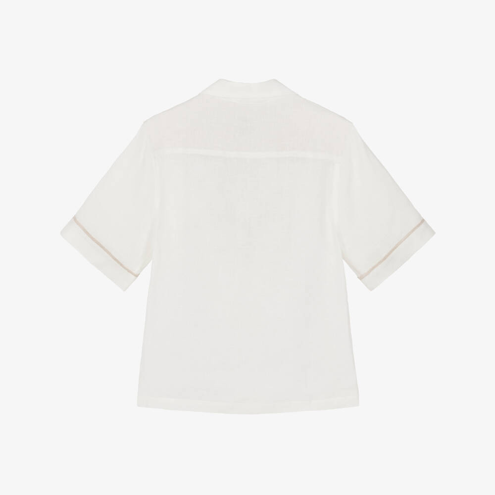 Eleventy-Boys Ivory Linen Chest Pocket Shirt | Childrensalon Outlet
