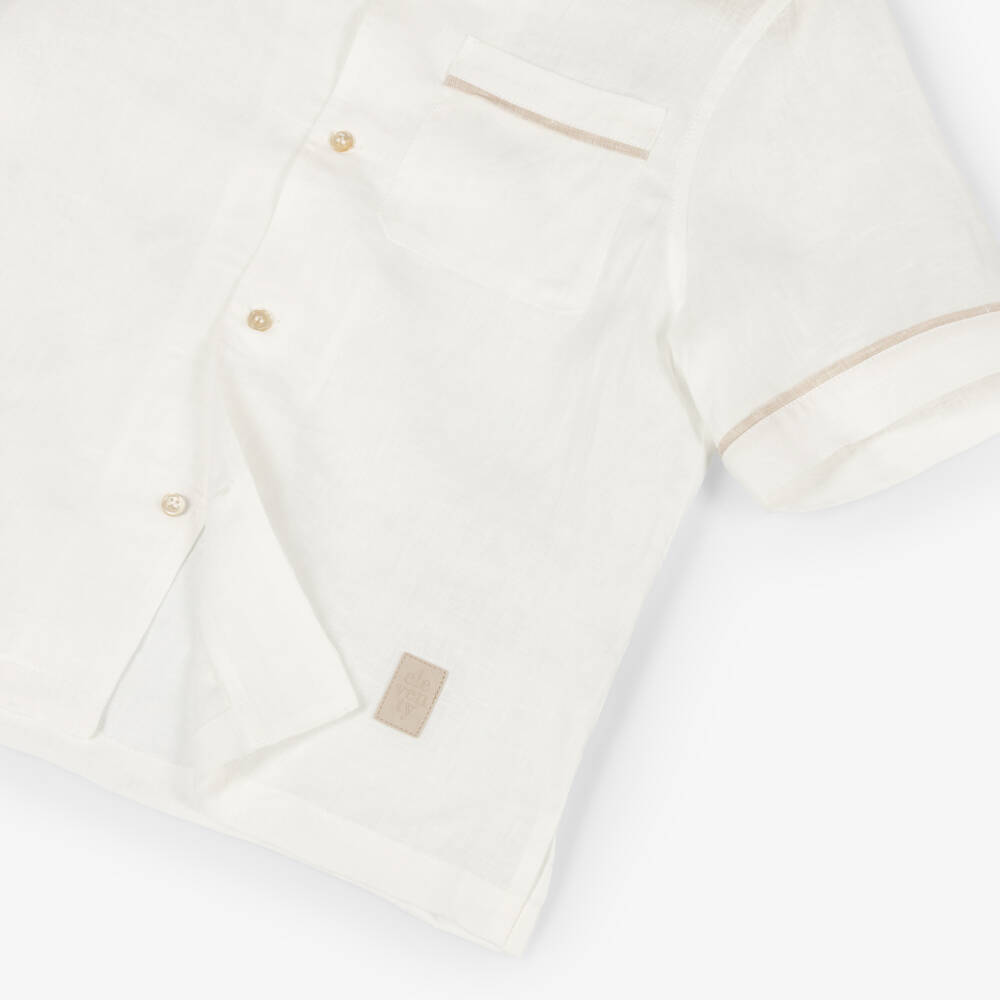 Eleventy-Boys Ivory Linen Chest Pocket Shirt | Childrensalon Outlet