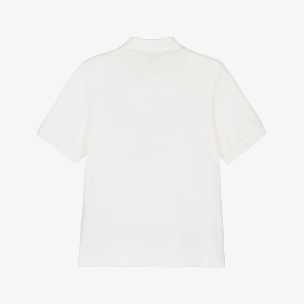 Eleventy-Boys Ivory Piqué Polo Shirt with Embroidered Logo | Childrensalon Outlet