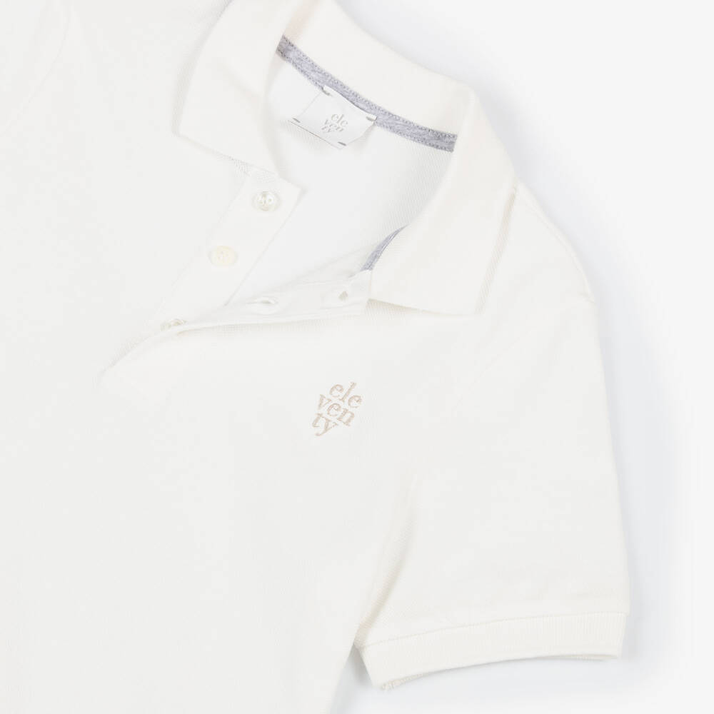 Eleventy-Boys Ivory Piqué Polo Shirt with Embroidered Logo | Childrensalon Outlet