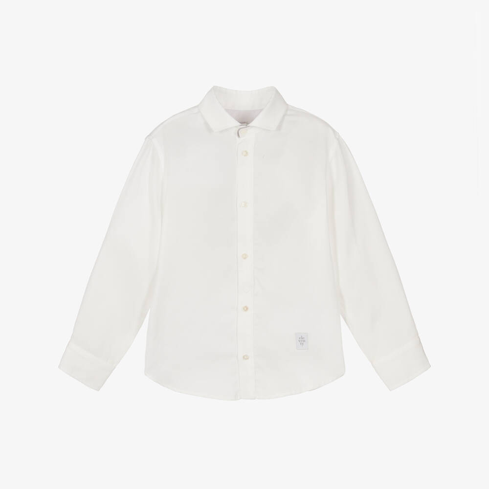 Eleventy-Boys Ivory Twill Button-Down Shirt | Childrensalon Outlet