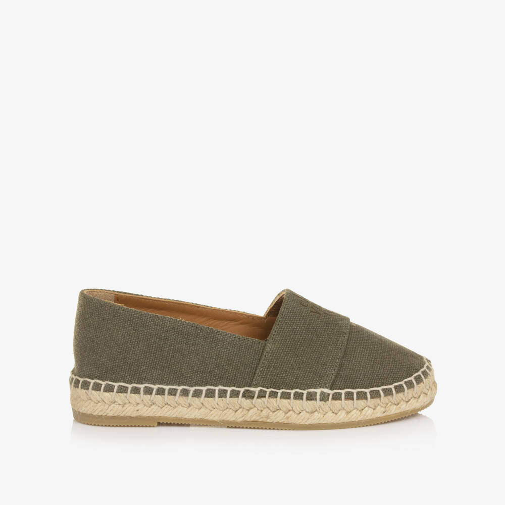 Eleventy-Boys Khaki Green Espadrilles with Embroidered Logo | Childrensalon Outlet