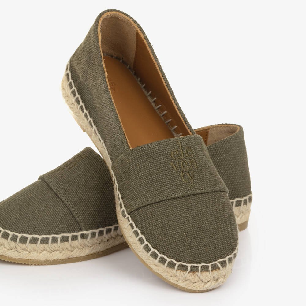 Eleventy-Boys Khaki Green Espadrilles with Embroidered Logo | Childrensalon Outlet