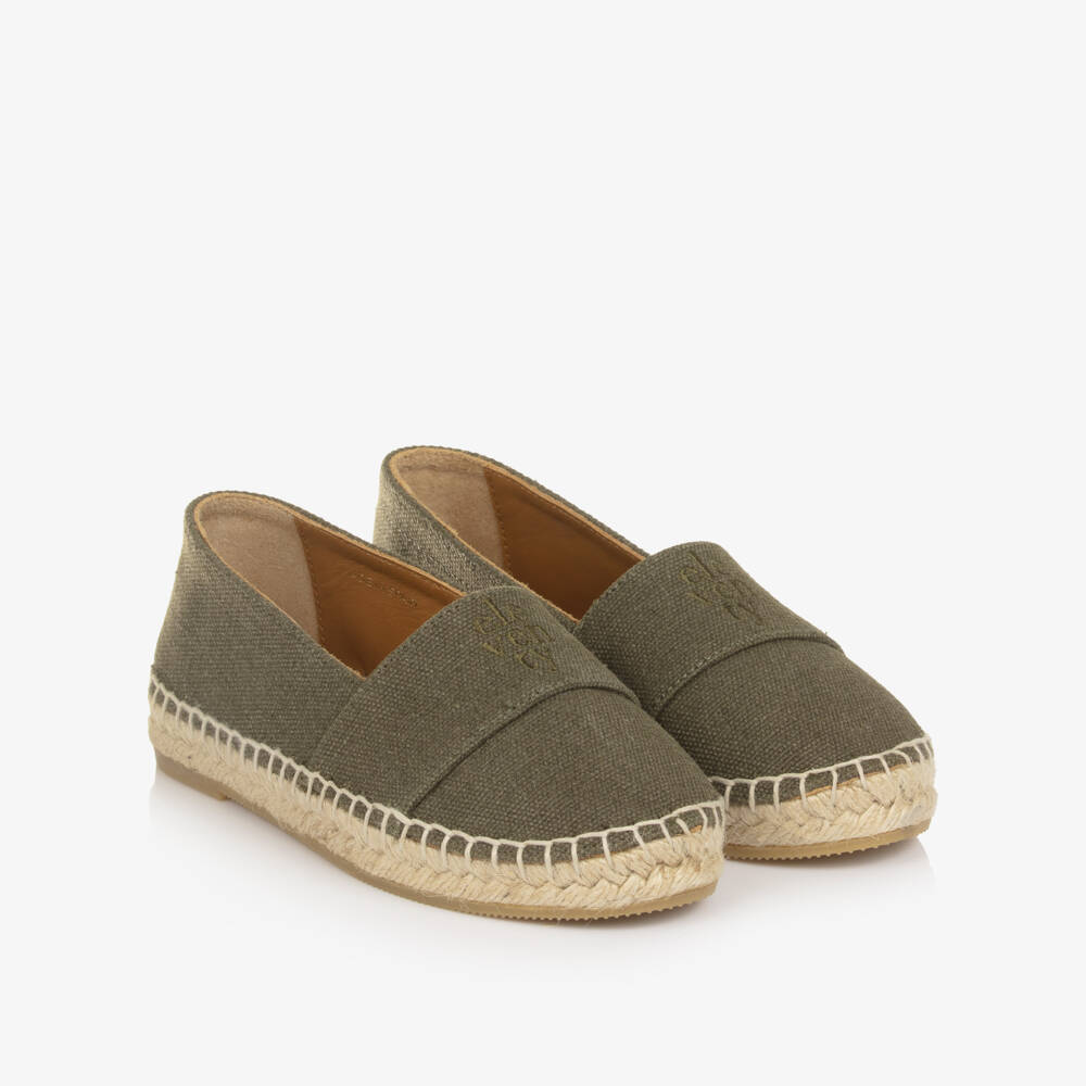 Eleventy-Boys Khaki Green Espadrilles with Embroidered Logo | Childrensalon Outlet