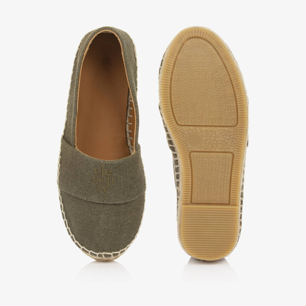 Eleventy-Boys Khaki Green Espadrilles with Embroidered Logo | Childrensalon Outlet