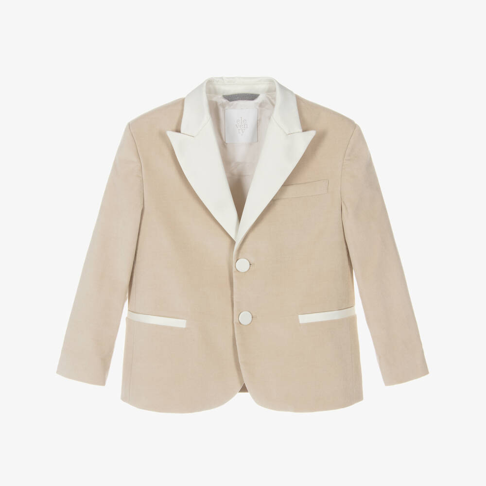 Eleventy-Boys Luxurious Beige Velvet Jacket | Childrensalon Outlet