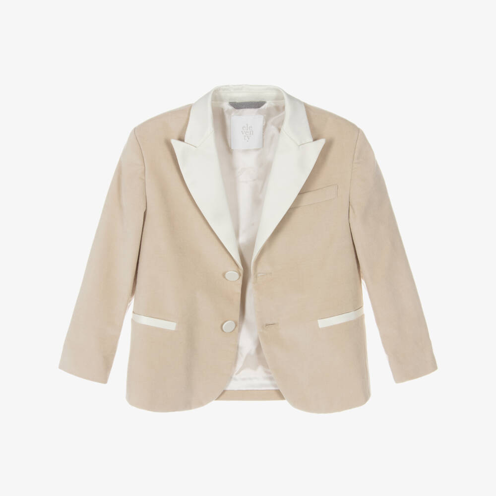 Eleventy-Boys Luxurious Beige Velvet Jacket | Childrensalon Outlet