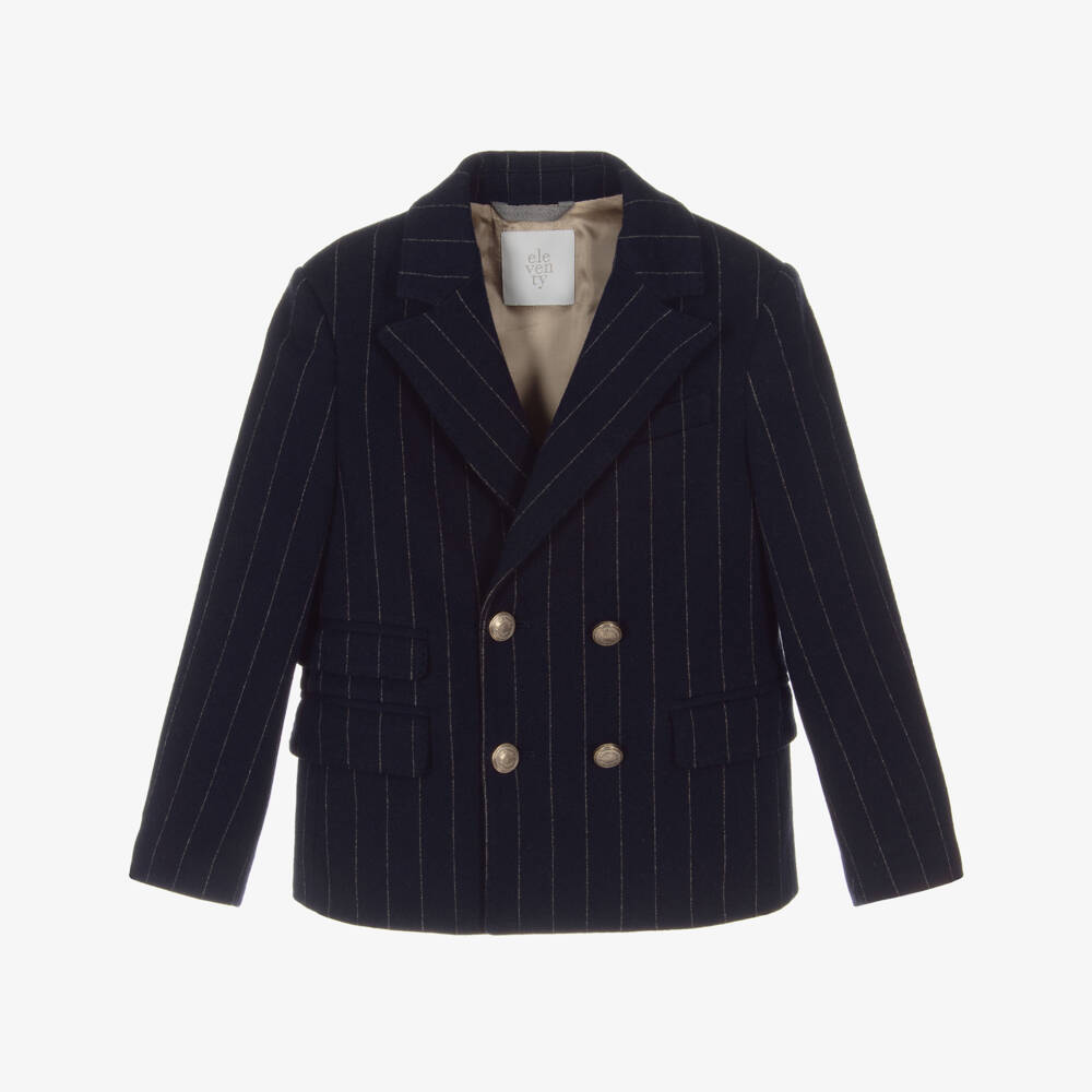 Eleventy-Boys Navy Pinstripe Dress Blazer | Childrensalon Outlet