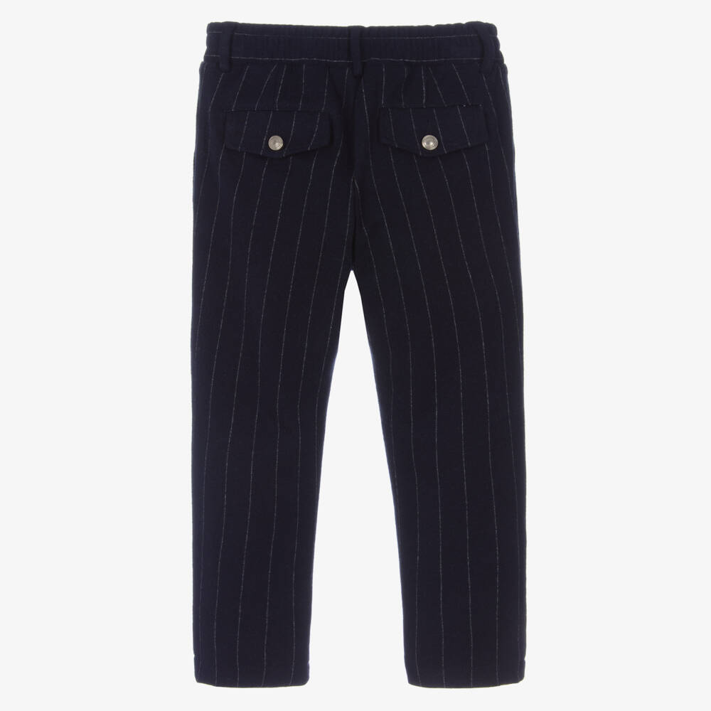 Eleventy-Boys Navy Striped Pull-On Trousers | Childrensalon Outlet