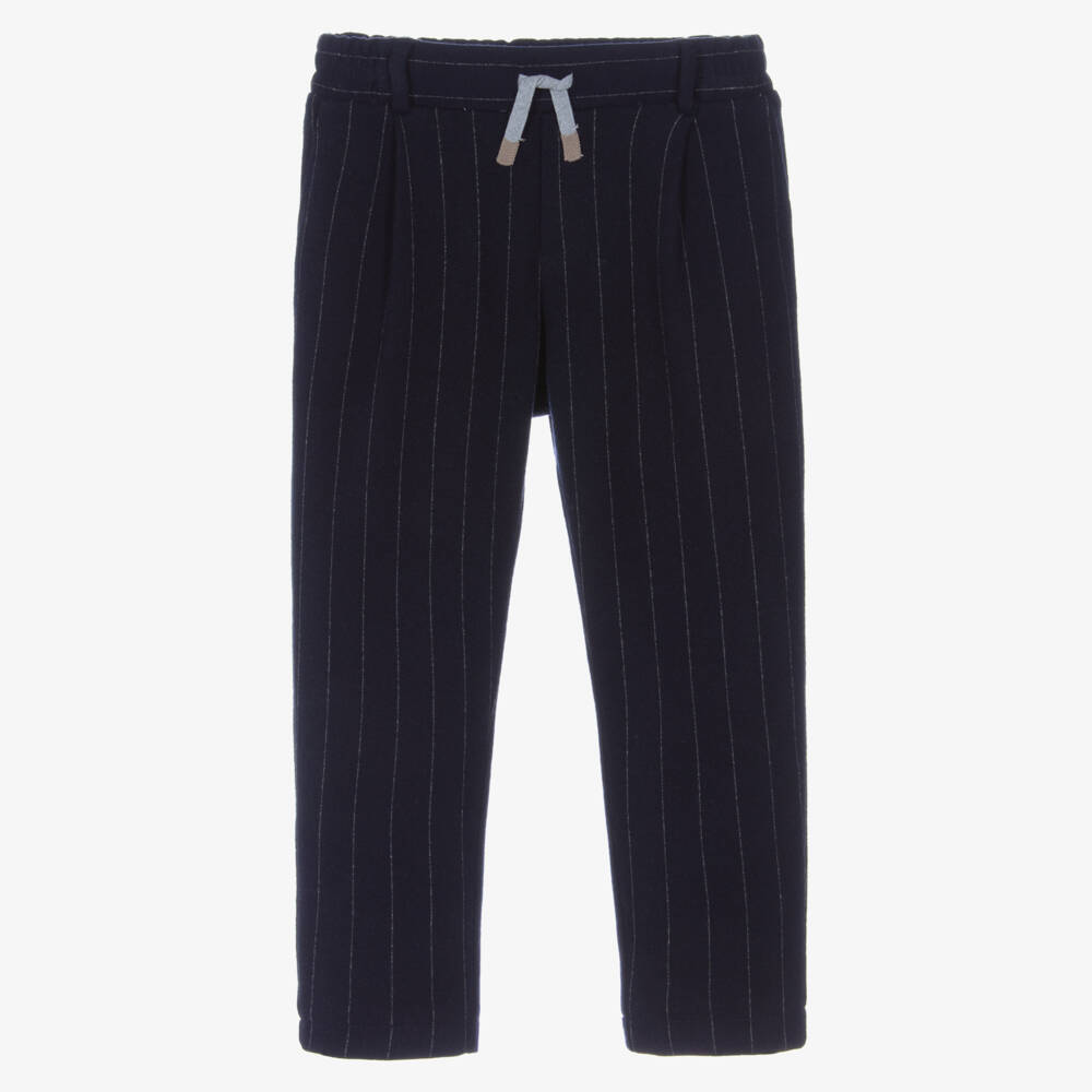 Eleventy-Boys Navy Striped Pull-On Trousers | Childrensalon Outlet