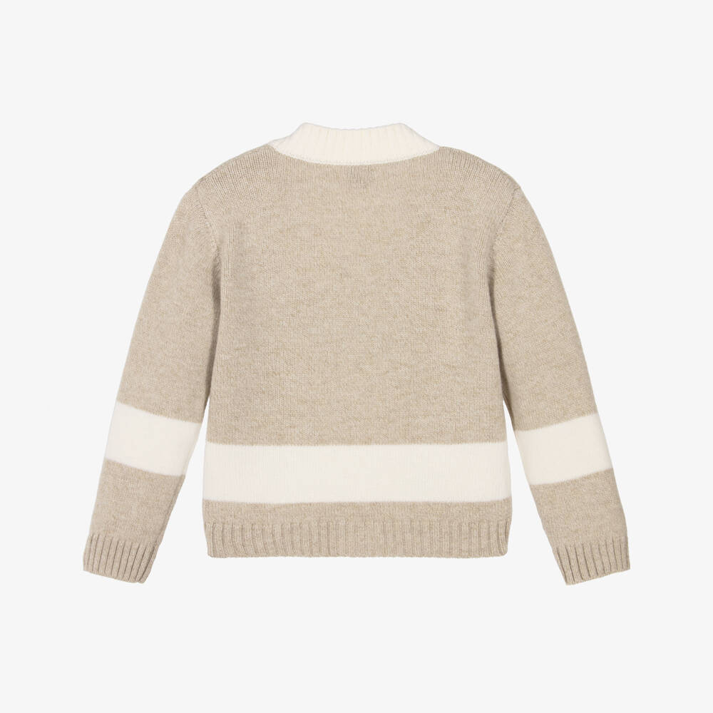 Eleventy-Boys Wool Beige Ivory Cardigan | Childrensalon Outlet