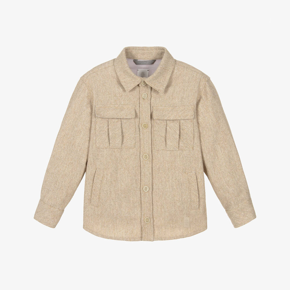 Eleventy-Boys Wool Blend Beige Overshirt | Childrensalon Outlet