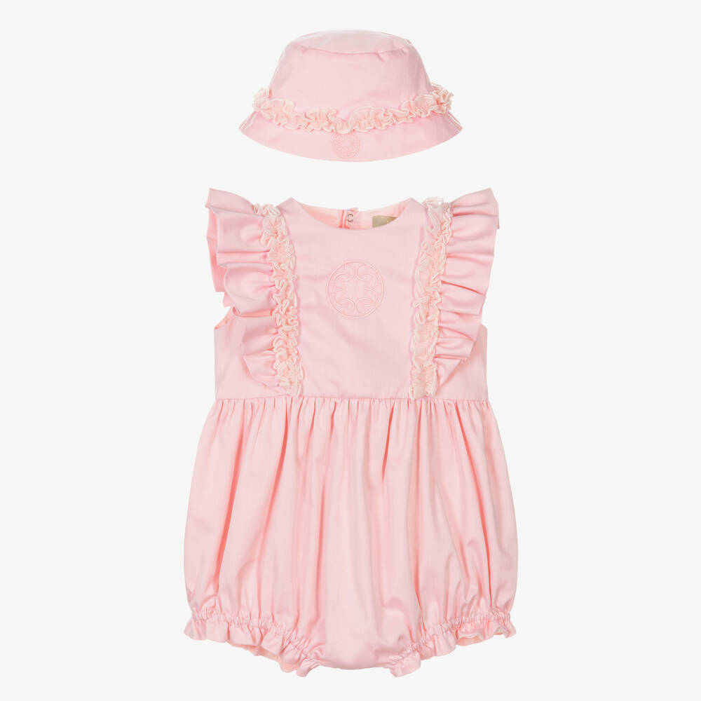 Elie Saab - Baby Girls Pink Cotton Logo Shortie Set | Childrensalon