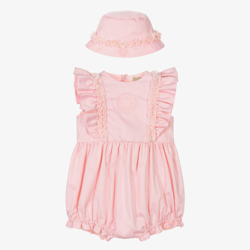 Elie Saab-Baby Girls Pink Cotton Logo Shortie Set | Childrensalon Outlet