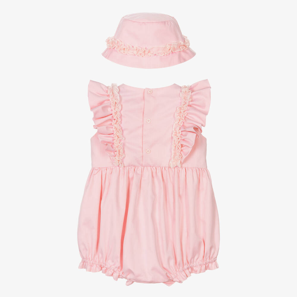 Elie Saab-Розовый хлопковый песочник и шапочка | Childrensalon Outlet