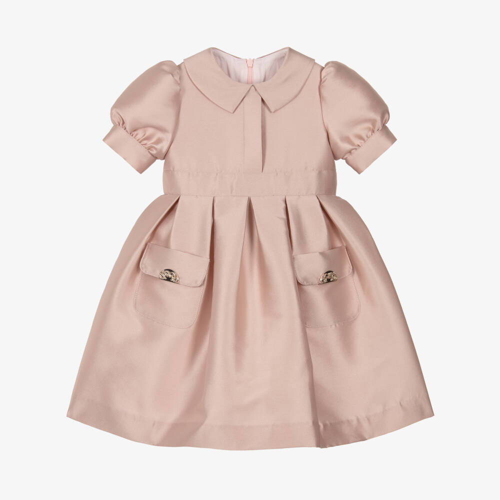 Elie Saab-Baby Girls Pink Satin Puff Sleeve Dress | Childrensalon Outlet