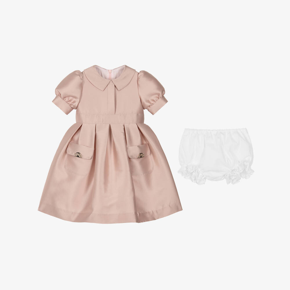 Elie Saab-Baby Girls Pink Satin Puff Sleeve Dress | Childrensalon Outlet